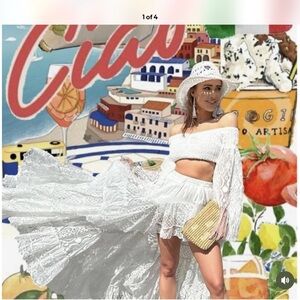 Antica Sartoria 2024 Stunning White Lace Top
Skirt High Low With Fringe